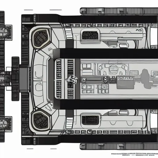 Image similar to top down view, floor layout of a space station for a sci-fi tabletop roleplaying game