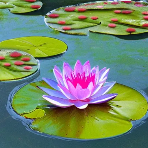 Prompt: A beautiful painting of a waterlily pond, resin art