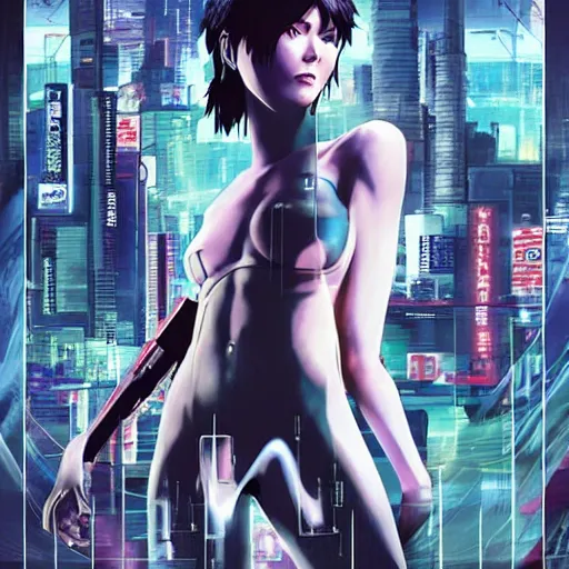 Image similar to video game box art of a game called ghost in the shell, highly detailed cover art.