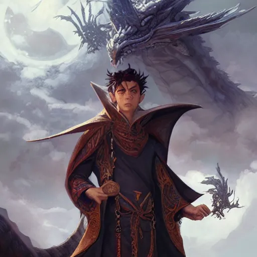 Prompt: A dragon that is also a wizard, digital art, fantasy, beautiful, highly detailed, sharp focus, art by Artgerm and Greg Rutkowski and WLOP