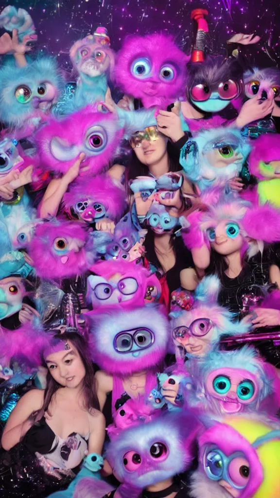 Image similar to popworld 3 d y 2 k furbies and sparkles, seapunk