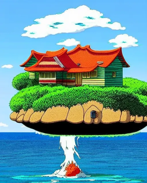 Image similar to kame house is a house on a very small island in the middle of the sea. it is the home of master roshi, and, for much of the dragon ball series, award winning animation by studio ghibli