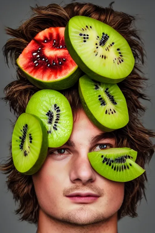 Image similar to 📷 joe keery is kiwi fruit 🥝, made of food, head portrait, dynamic lighting, 4 k