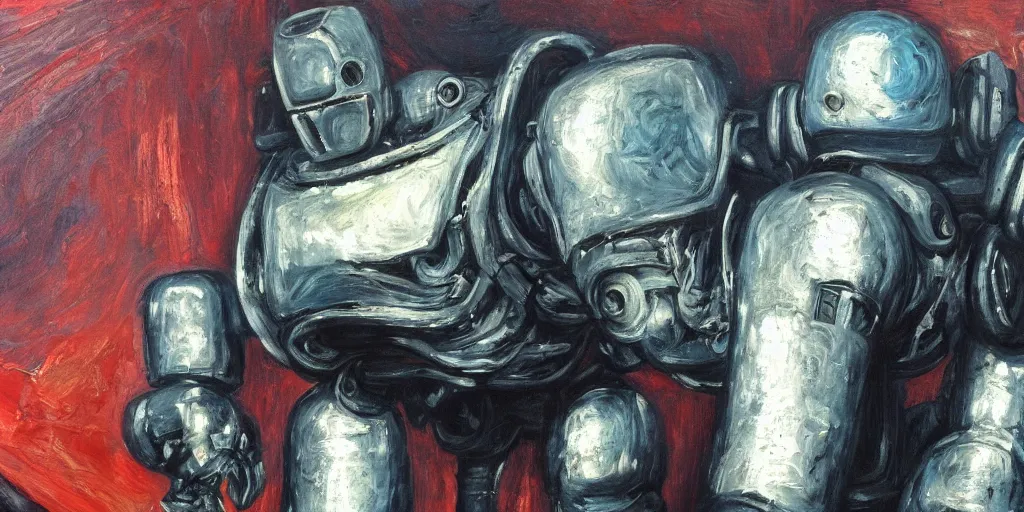 Prompt: realistic robot real steel in the scream painting