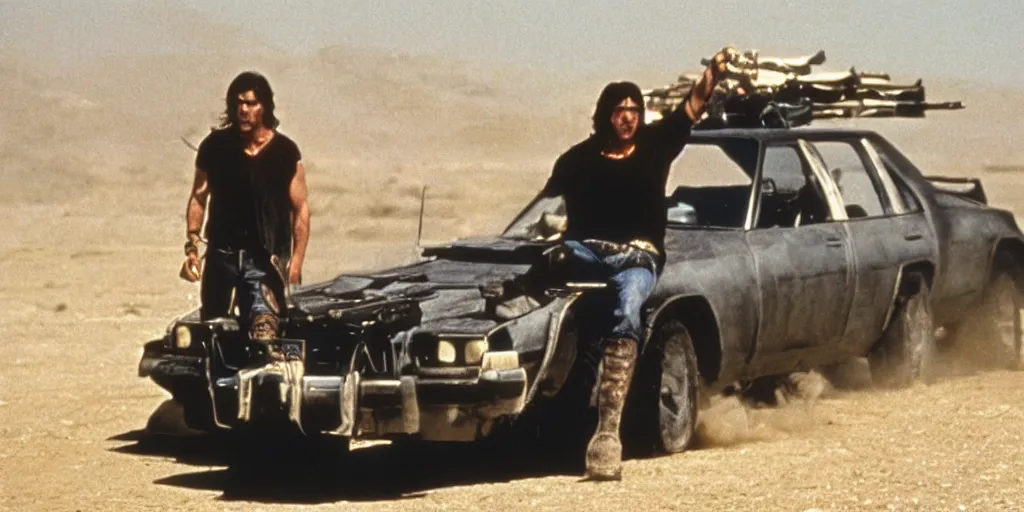 Image similar to film still of Christian Bale as Max in Mad Max 1979