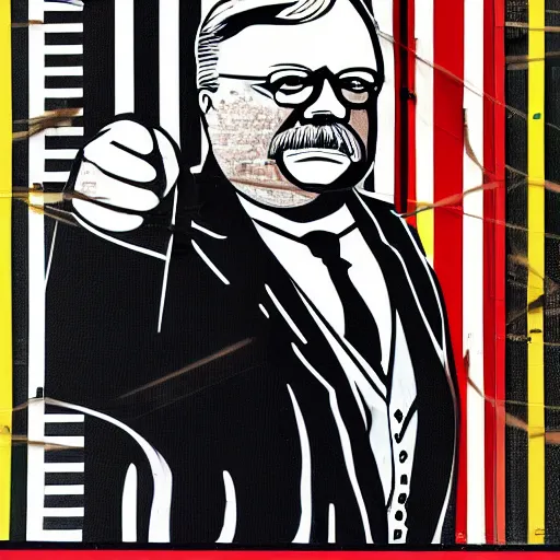 Prompt: Wall mural portrait of Teddy Roosevelt, urban art, pop art, artgerm, by Roy Lichtenstein