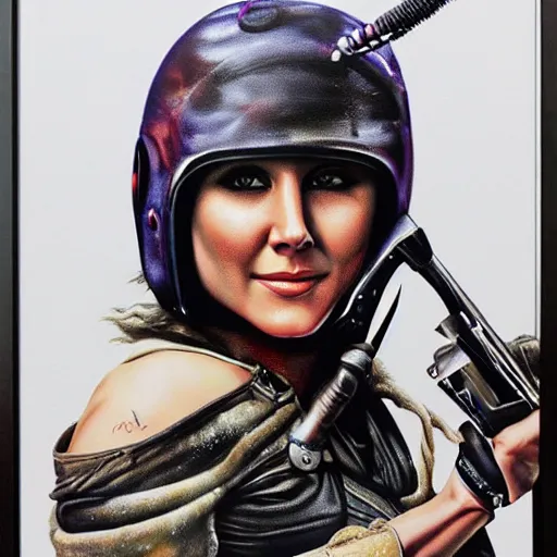 Prompt: a hyperrealistic painting of Kristen Bell as Mad Max by Jason Edmiston,