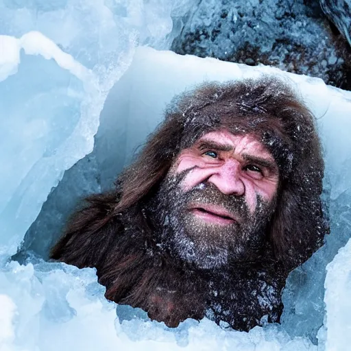 Image similar to recently discovered frozen solid caveman encased in a huge block of ice. national geographic. contest winning. trapped, stuck, fixed, immobile, surrounded, snowy