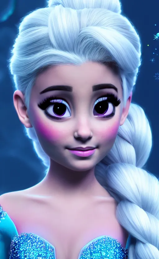 Image similar to ariana grande as elsa from frozen dreamlike with jewelry, character art, hyper detailed, 8 k realistic cryengine, dof, trending on artstation, digital art