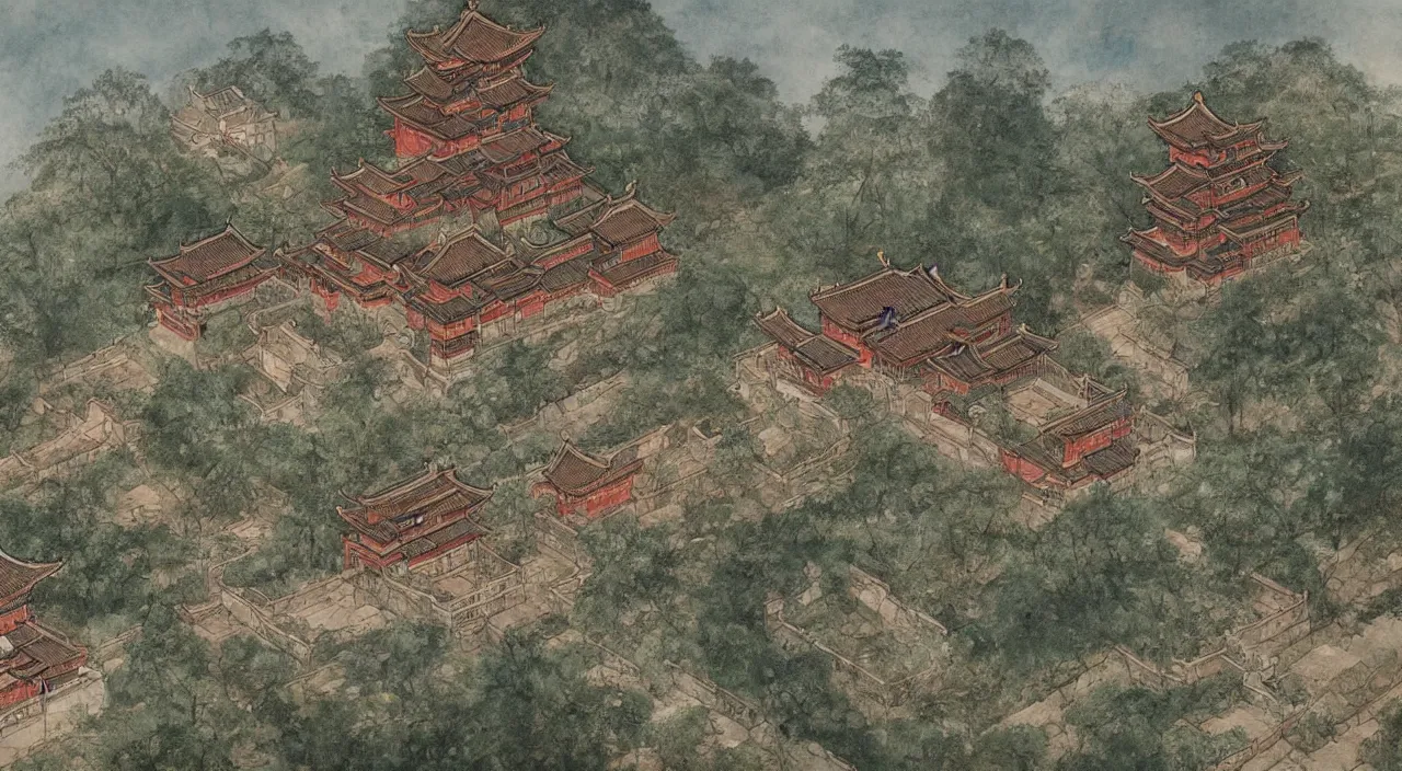 Prompt: a beautiful painting of a singular ancient Chinese castle, with a garden , trending on artstation