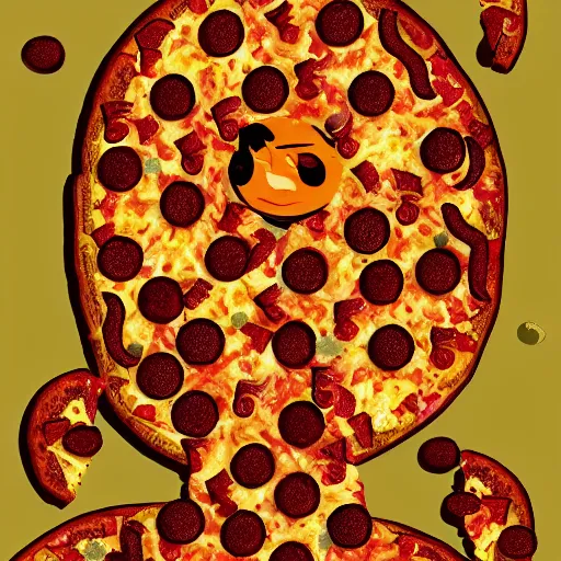 Image similar to A human made of pizza, digital art