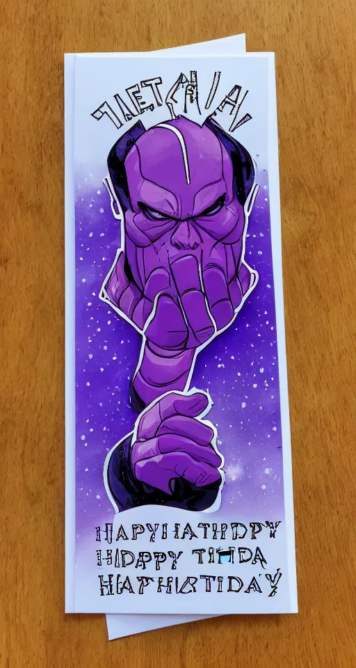 Prompt: thanos themed birthday card
