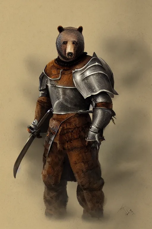 Image similar to a matte painting portrait of a medieval bear knight