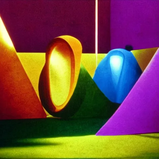 Image similar to film still from surreal arthouse film, avant garde, stylized colors, unusual lighting choices