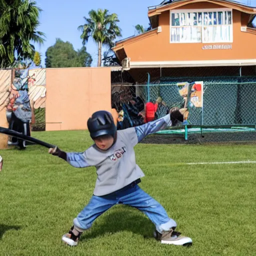 Prompt: Jerma hitting a child with an aluminum baseball bat