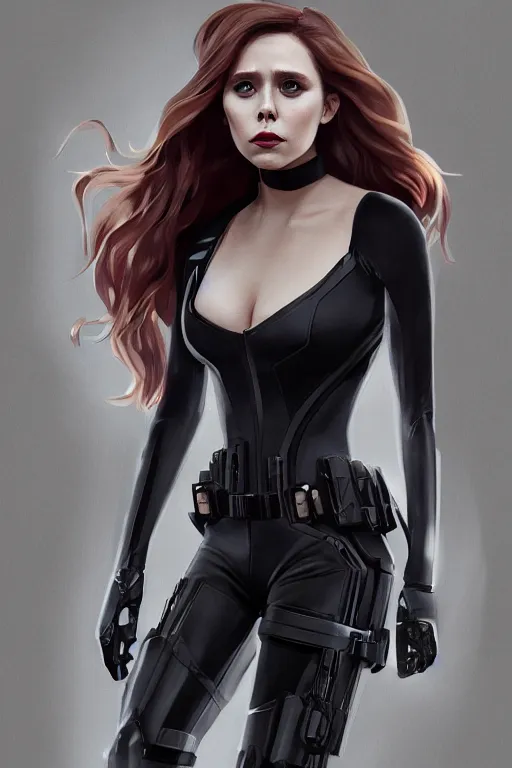 Prompt: Full body camera shot of very beautiful, elizabeth olsen as black widow, full of details, digital illustration, concept art, smooth, by Ina Wong and wlop ，trending on cgsociety and artstation，8kHDR，light effect