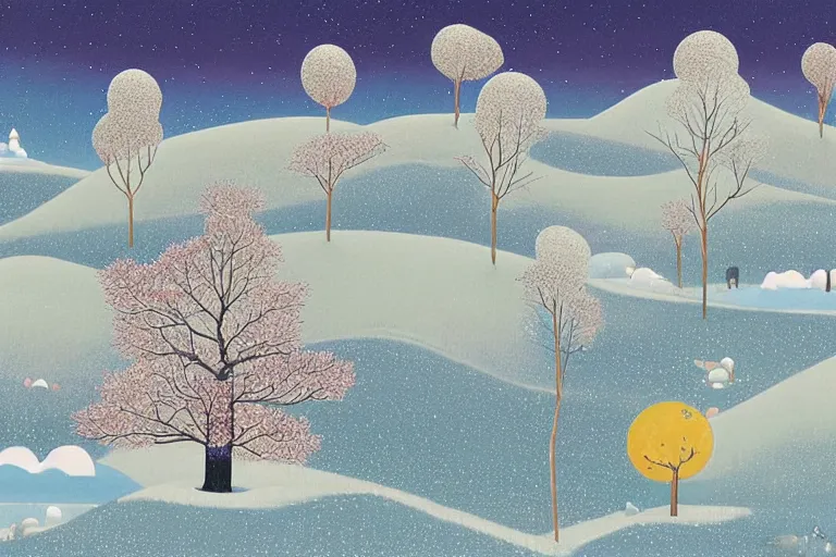 Prompt: A barren winter landscape by Chiho Aoshima