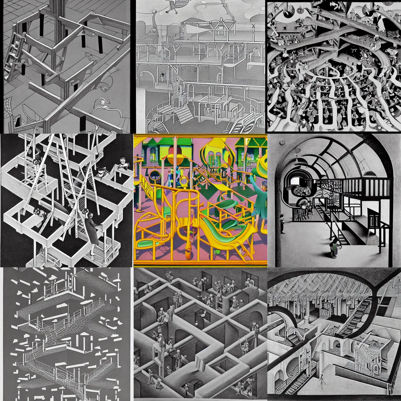 Prompt: a children's playground by m. c. escher