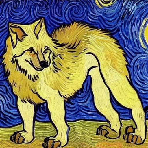 Image similar to retarded wolf, van gogh