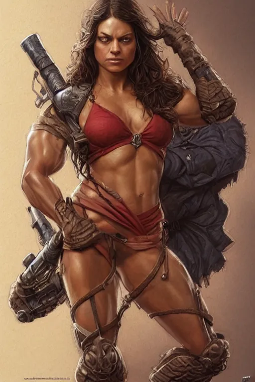 Image similar to muscled Mila Kunis as a ruggedly handsome hero, intricate, elegant, highly detailed, centered, digital painting, artstation, concept art, smooth, sharp focus, illustration, art by artgerm and donato giancola and Joseph Christian Leyendecker, WLOP