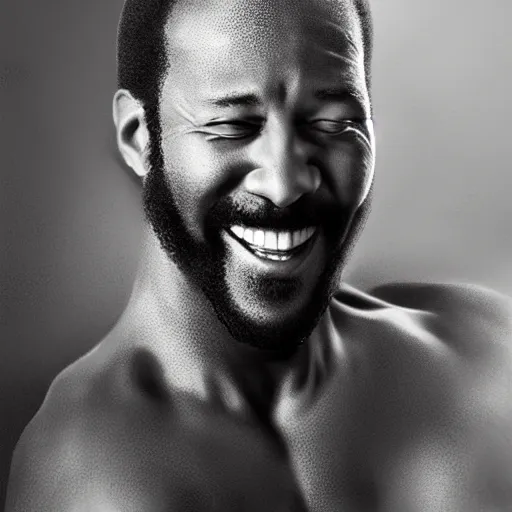 Image similar to marvin gaye with the physique of a body builder, hyper realistic and ultra detailed face, cinematic, dynamic lighting, photorealistic, refined, intricate, digital art, digital painting, masterpiece, 8k