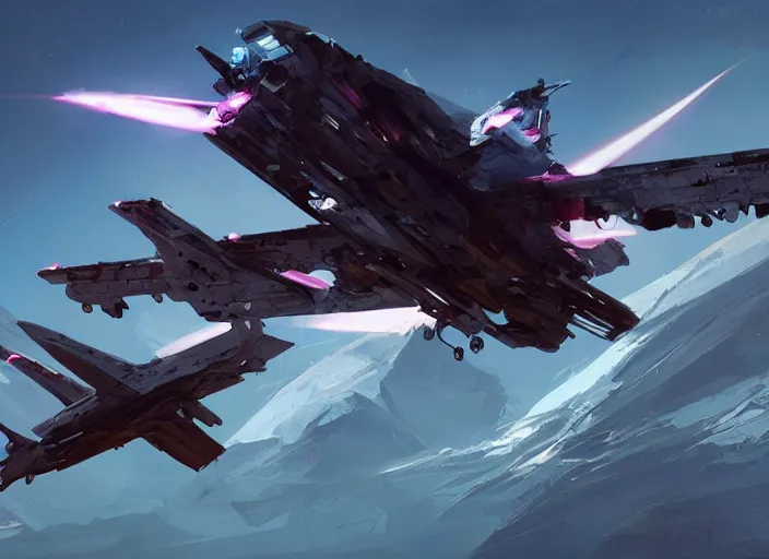 Prompt: starship flying over the mountains. style by simon bisley, ismail inceoglu, wadim kashin, filip hodas, benedick bana, and andrew atroshenko.