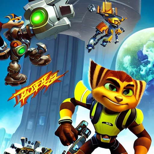 Prompt: ratchet and clank realistc cover art