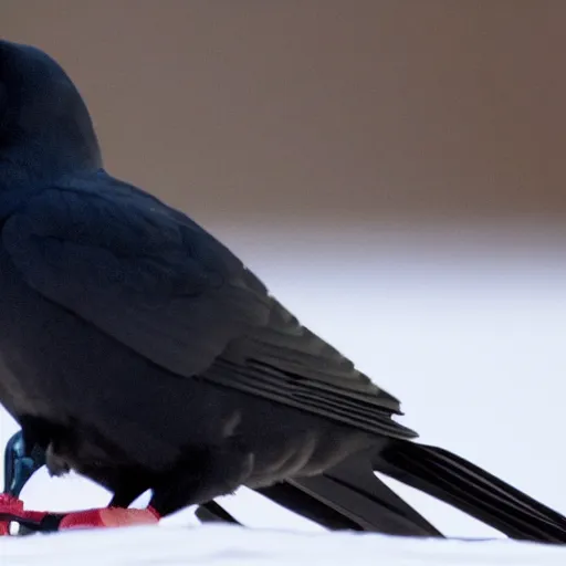Image similar to close up of a obese crow with a round body short legs and large black beak, high resolution film still, film by Jon Favreau