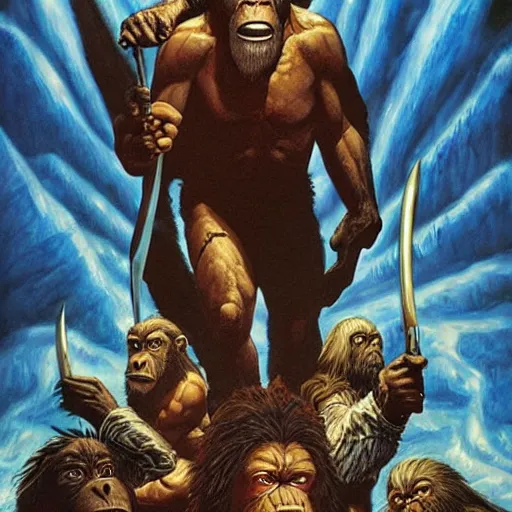 Prompt: Moses and the planet of the apes in middle Earth by Joe Jusko