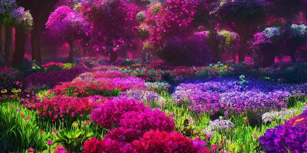 beautiful fantasy flower garden, saturated, detailed