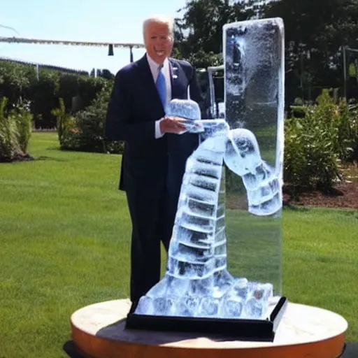 Prompt: joe biden ice sculpture, award winning