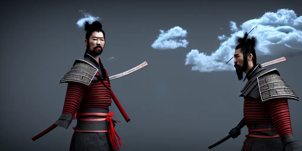 Prompt: a 3 d render of a mystical samurai, clouds, digital illustration, cinematic lighting, detailed, mysterious,