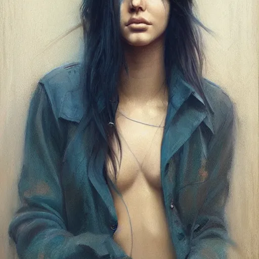 Image similar to Kendall Jenner by RossDraws by Richard Schmid by Jeremy Lipking by moebius by atey ghailan