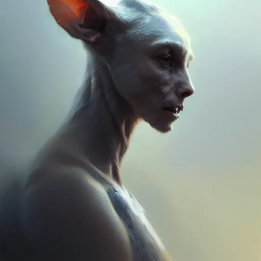 Image similar to humanoid animal, concept art oil painting, portrait ethereal by jama jurabaev, greg rutkowski extremely detailed, brush hard, artstation, soft light, whimsical