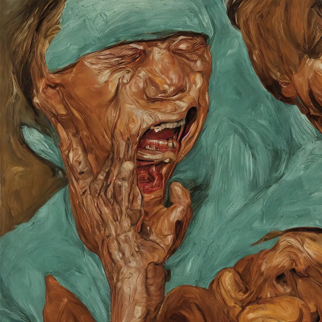 Image similar to high quality high detail painting by lucian freud, jenny savile, scream, turquoise, hd