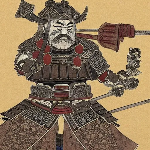 Prompt: samurai dwarves, japanese fine art, intricate details