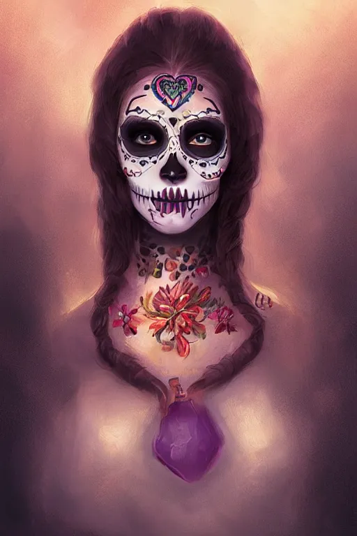 Image similar to illustration of a sugar skull day of the dead girl, art by jessica rossier