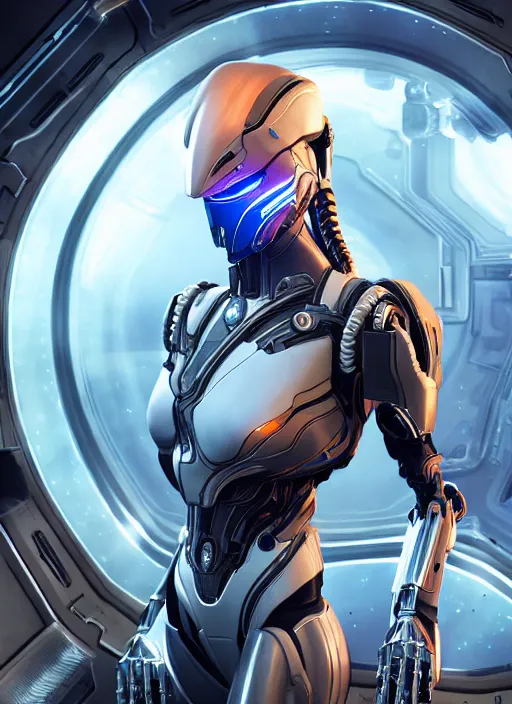 Image similar to photo of a cyborg girl on a space ship, warframe armor, scifi, professionally color graded, interesting angle, sharp focus, 8 k high definition, insanely detailed, intricate, innocent, art by stanley lau and artgerm