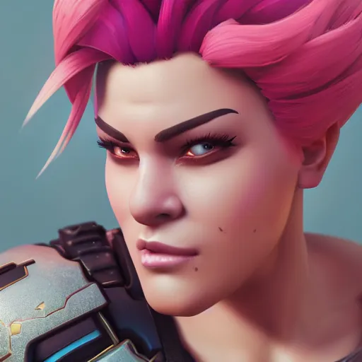 Image similar to a highly detailed digital painting of zarya from overwatch by bobby chiu, trending on artstation, octane render, 4 k, unreal 5, macro photography, goro fujita