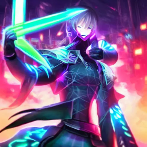 Image similar to cyber sword in MTG: Neon Kamigawa style