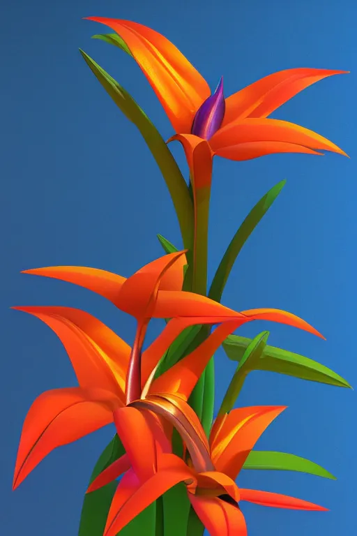 Image similar to a colorful, metallic strelitzia, ( ( ( ( jonathan zawada ) ) ) ) a computer rendering by agnes lawrence pelton, featured on polycount, computer art, rendered in cinema 4 d, octane render, rendered in maya