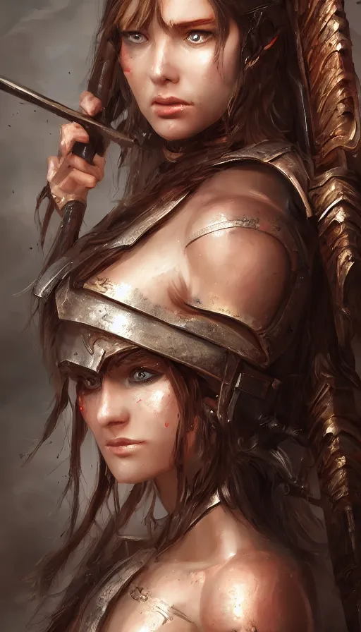 Image similar to head and shoulders focus portrait of a barbarian female high quality focus by wlop and rosstran