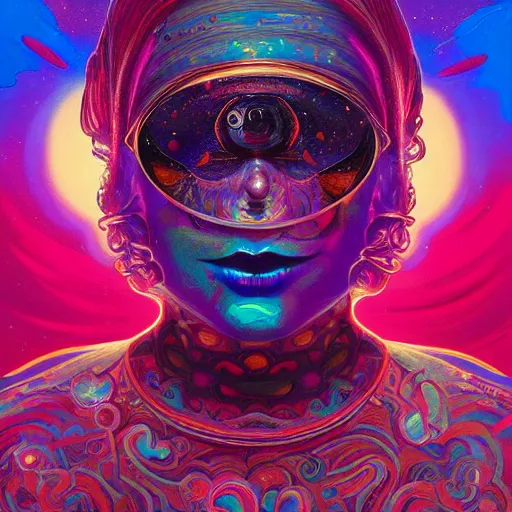 Image similar to An extremely psychedelic experience, colorful, surreal, dramatic lighting, cosmonaut, LSD, face, detailed, intricate, elegant, highly detailed, digital painting, artstation, concept art, smooth, sharp focus, illustration, art by Sam Spratt, Dan Mumford, Artem Demura and Alphonse Mucha