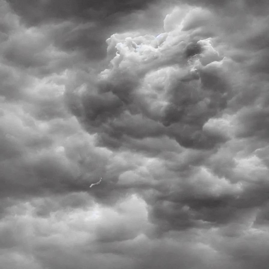 Image similar to artwork of a headless man with one stormy cloud floating above his shoulders