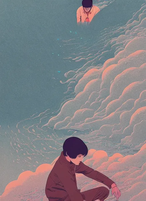 Image similar to nezha killed himself by the river, the storm by ilya kuvshinov and victo ngai