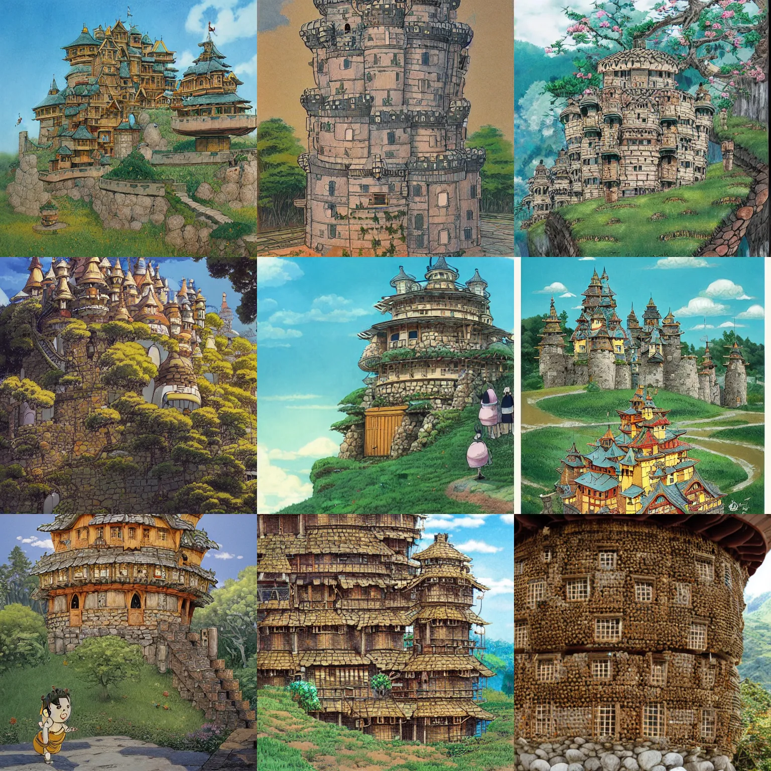 Prompt: a beehive castle, hayao myiazaki
