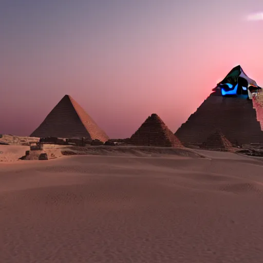 Prompt: the great pyramids during a summer sunset, unreal engine