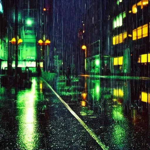 Prompt: matrix city night rain,