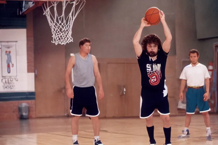 Image similar to peter dinklage playing basketball movie still, from the new slam dunk ernest movie, 8 k, realistic