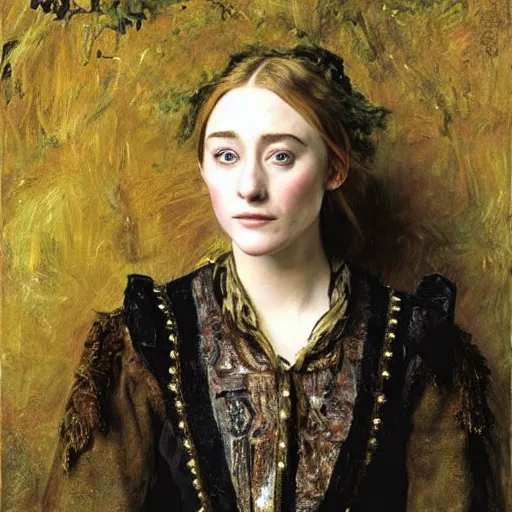 Image similar to a true-to-life portrait of Saoirse Ronan painted by John Everett Millais, real life accurate, Saoirse Ronan actress,